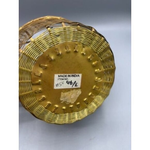 Vtg Metal Brass Tone‎ Woven Metal Basket With Handle Made In India - Picture 4 of 6